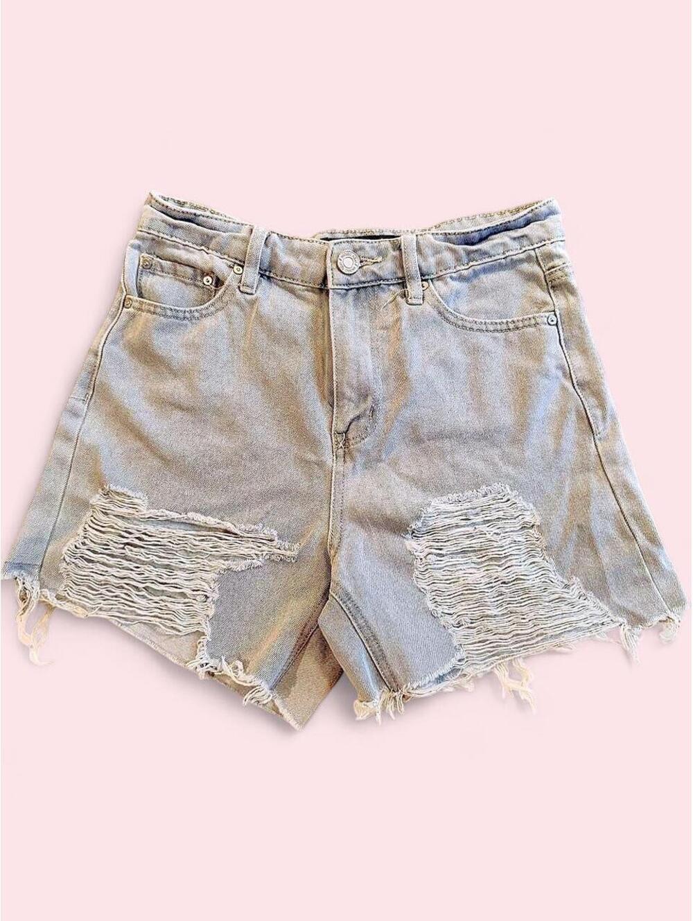 Light Wash Distressed High-Rise Denim Shorts 🩵